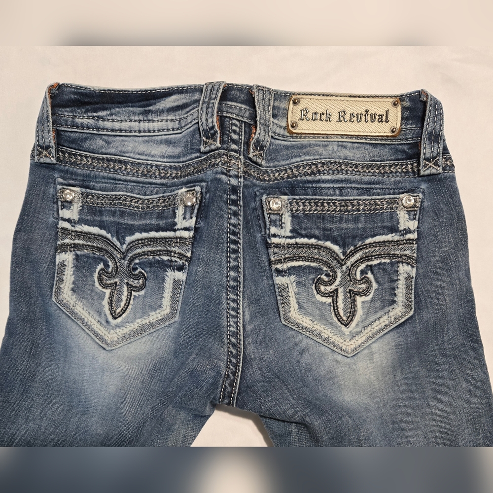 Rock Revival Blue Straight Leg Jeans with Vintage Appeal - Picture 6 of 9